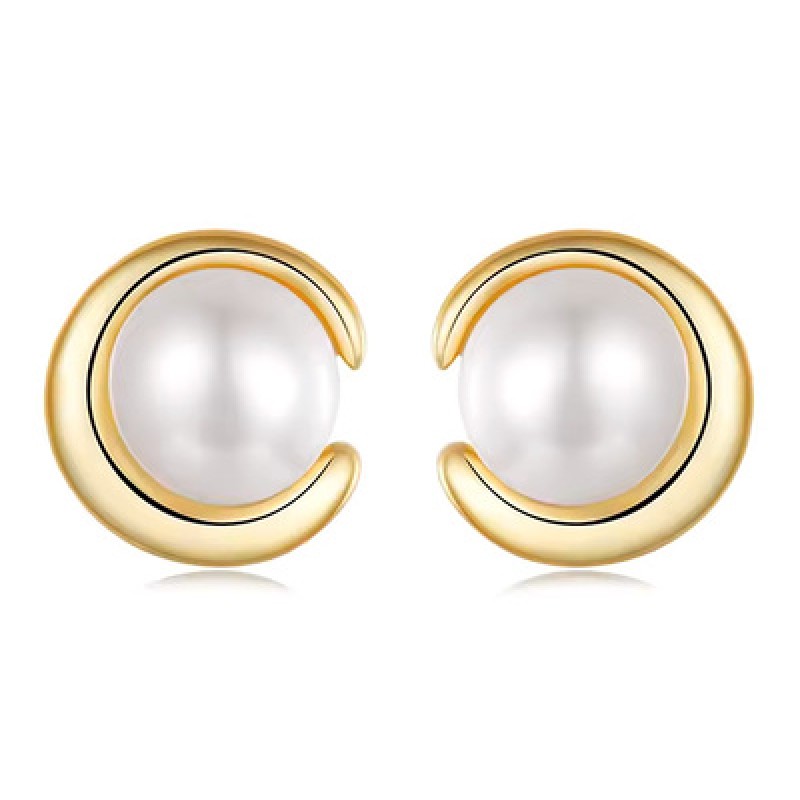 BAMOER σκουλαρίκια καρφωτά BSE1107 με λευκή πέρλα, ασήμι 925, χρυσό