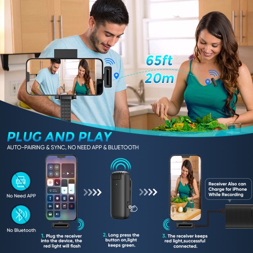 APEXEL ασύρματο μικρόφωνο APL-MIC013 με θήκη φόρτισης, Lightning, 2.4GHz, μαύρο