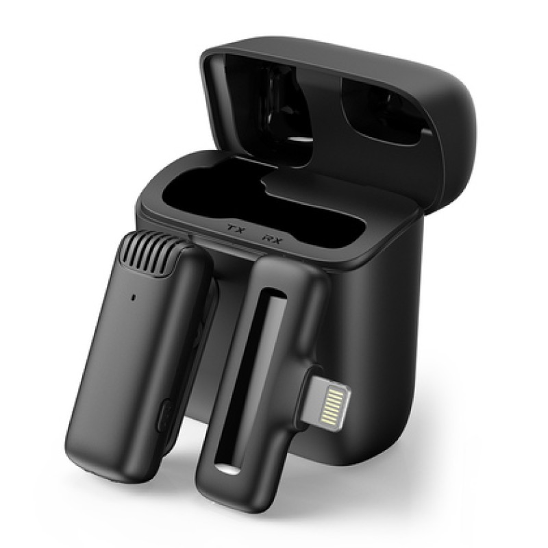 APEXEL ασύρματο μικρόφωνο APL-MIC013 με θήκη φόρτισης, Lightning, 2.4GHz, μαύρο