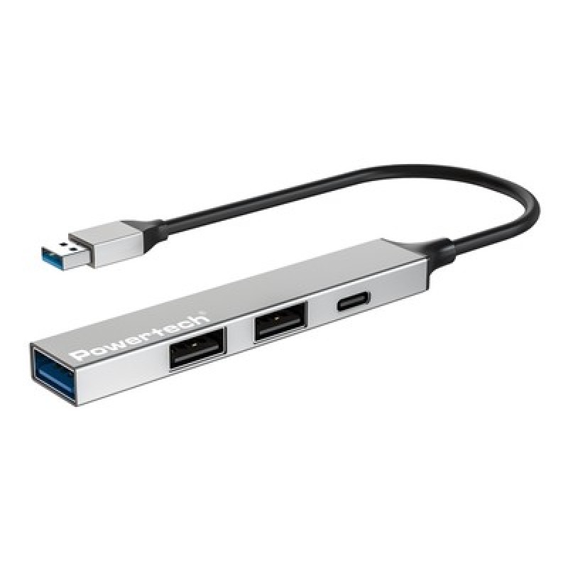 POWERTECH USB hub PT-1413, 4x θυρών, USB 3.2, 5Gbps, USB σύνδεση, γκρι