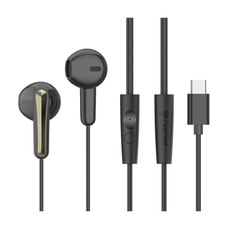 CELEBRAT earphones με μικρόφωνο G37, USB-C σύνδεση, 14.2mm, 1.2m, μαύρα