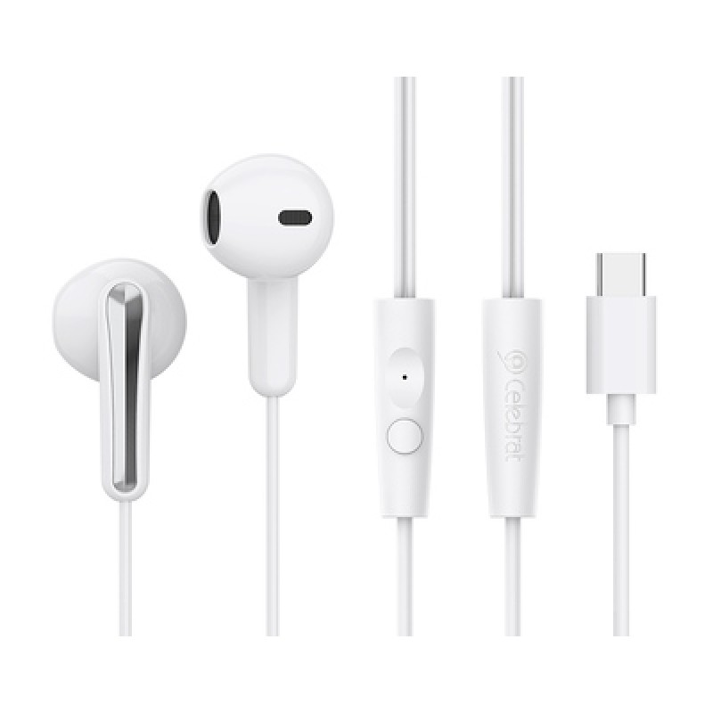 CELEBRAT earphones με μικρόφωνο G37, USB-C σύνδεση, 14.2mm, 1.2m, λευκά