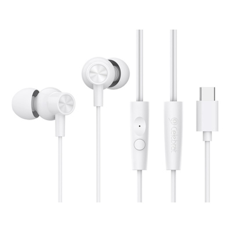 CELEBRAT earphones με μικρόφωνο G38, USB-C σύνδεση, 10mm, 1.2m, λευκά
