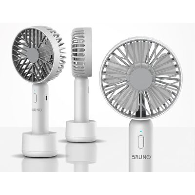 BRUNO φορητός ανεμιστήρας χειρός BRN-0229, επαναφορτιζόμενος, με βάση & λουράκι μεταφοράς, λευκός/γκρι