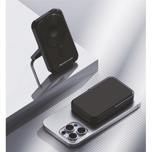 POWERTECH power bank με οθόνη PT-1416, 10000mah, magnetic wireless, 22.5W, μαύρο