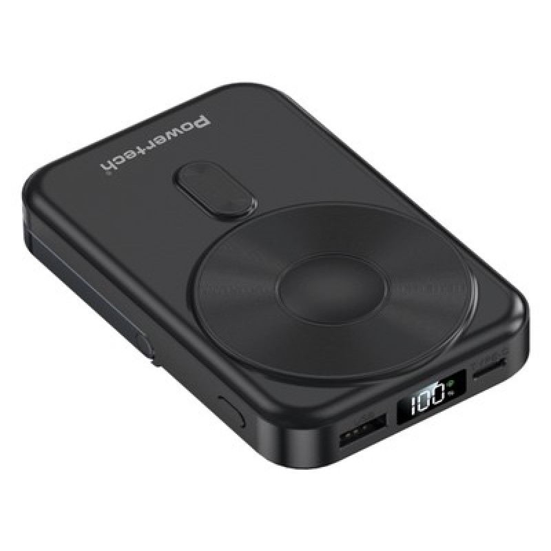 POWERTECH power bank με οθόνη PT-1416, 10000mah, magnetic wireless, 22.5W, μαύρο