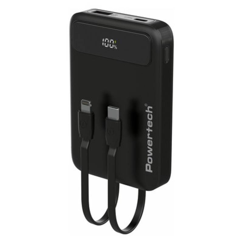 POWERTECH power bank με καλώδια και οθόνη PT-1417 10000mAh, 22.5W, μαύρο