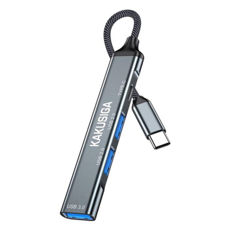KAKUSIGA USB hub KSC-1417, 4x θυρών, USB 3.0, 5Gbps, USB-C σύνδεση, γκρι