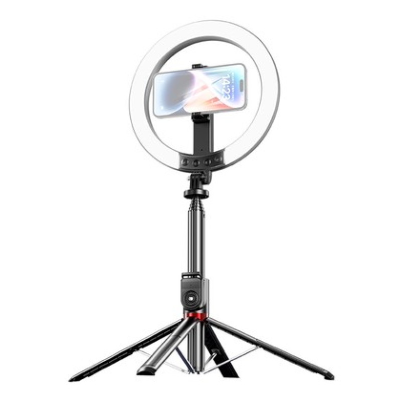 USAMS φωτιστικό δαχτυλίδι LED ZB323 με τρίποδο & βάση smartphone, μαύρο