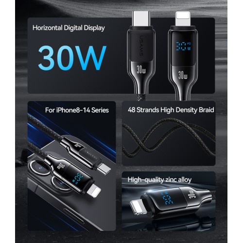 USAMS καλώδιο Lightning σε USB-C SJ741, 30W, 480Mbps, 1.2m, λευκό