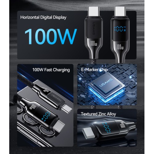 USAMS καλώδιο USB-C SJ742, 100W, 480Mbps, 1.2m, λευκό