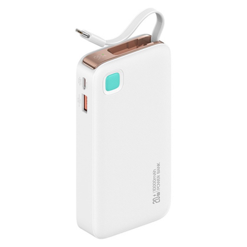 USAMS power bank CD224 με καλώδιο USB-C, 2x θύρες εξόδου, 10000mAh, 20W, λευκό