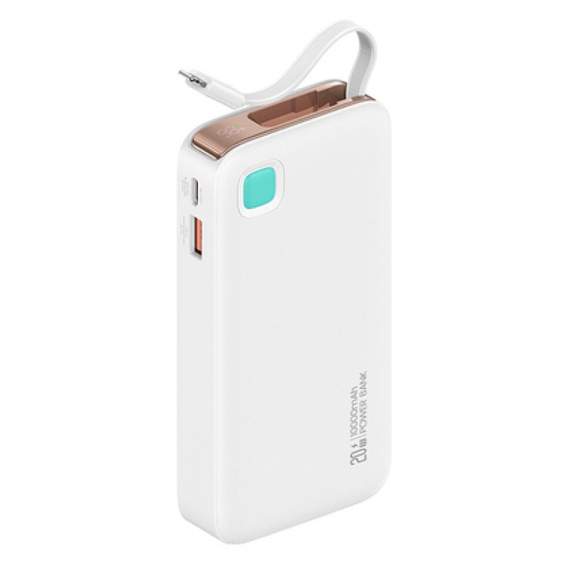 USAMS power bank CD225 με καλώδιο Lightning, 2x θύρες εξόδου, 10000mAh, 20W, λευκό