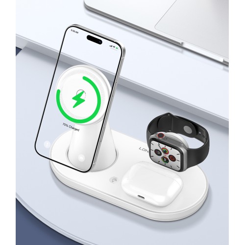 LDNIO ασύρματος φορτιστής WL01 με LED φωτισμό, 3 σε 1, 15W, λευκός