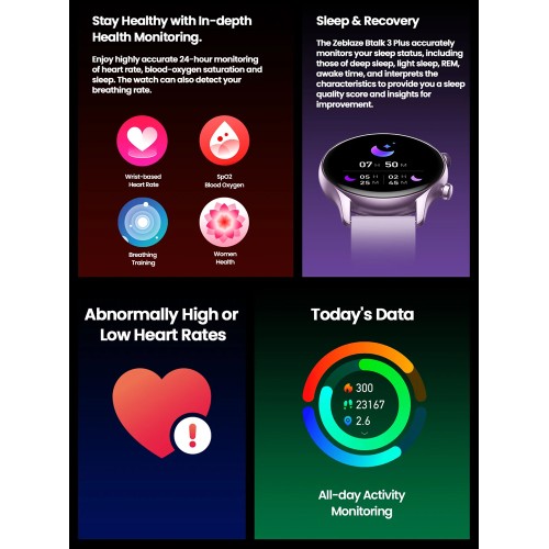 ZEBLAZE smartwatch Btalk 3 Plus, heart rate, 1.39