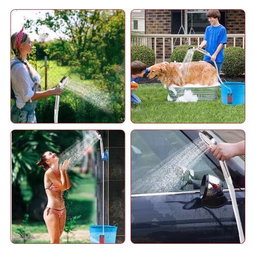 POWERTECH φορητή αντλία/ντουζιέρα για camping PT-1429, επαναφορτιζόμενη, κόκκινη