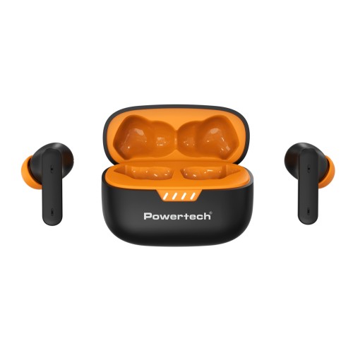 POWERTECH earphones με θήκη φόρτισης PT-1431, True Wireless, 40/400mAh, ANC & ENC, μαύρα