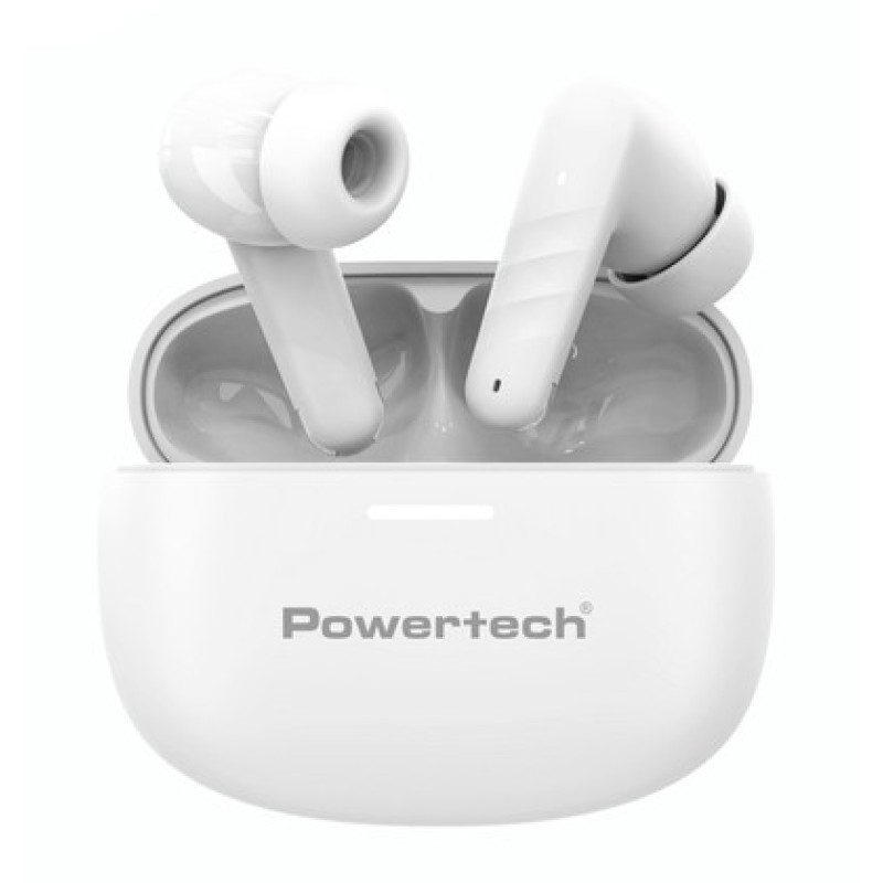 POWERTECH earphones με θήκη φόρτισης PT-1432, True Wireless, 35/300mAh, λευκά