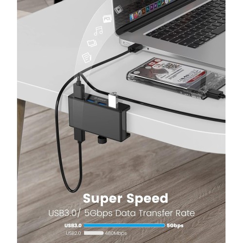 ORICO USB hub MH4PU-P με σφιγκτήρα, 4x θυρών, 5Gbps, USB σύνδεση, μαύρο