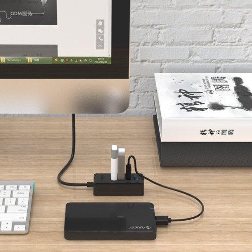 ORICO USB hub W5P-U3, 4x θύρες USB 3.0 5Gbps, USB σύνδεση, 1m καλώδιο, μαύρο