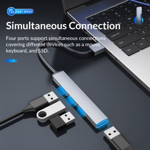 ORICO USB hub AH-A13, 4x θυρών, USB 3.0, 5Gbps, USB σύνδεση, γκρι
