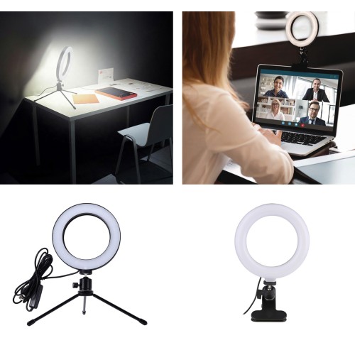 CABLETIME φωτιστικό δαχτυλίδι LED CT-LRL6-PB με μίνι τρίποδα & σφιγκτήρα, βάση smartphone, Φ16cm