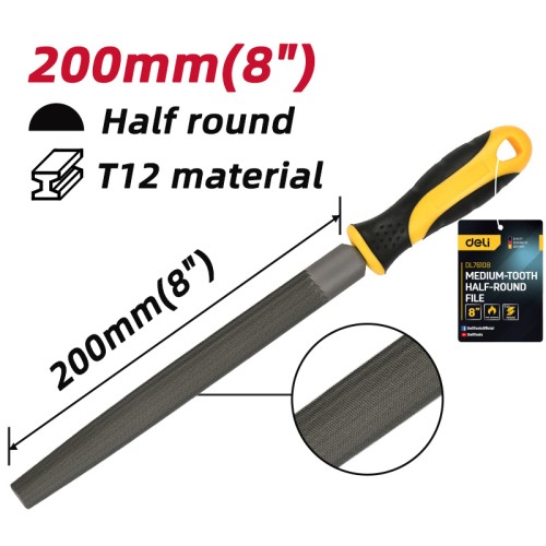 DELI λίμα ημιστρόγγυλη DL76108 με αντιολισθητική λαβή, μετάλλου, 200mm