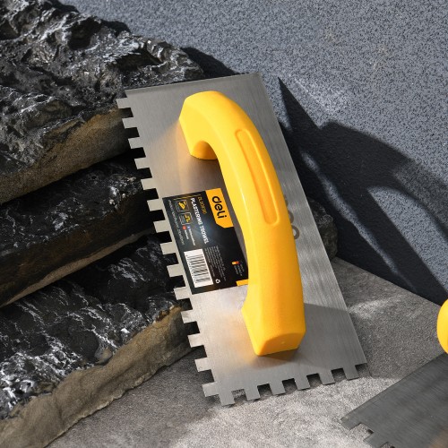 DELI σπάτουλα πλακιδίων DL509310 με πλαστική λαβή, οδοντωτή, χάλυβας άνθρακα, 230x100mm