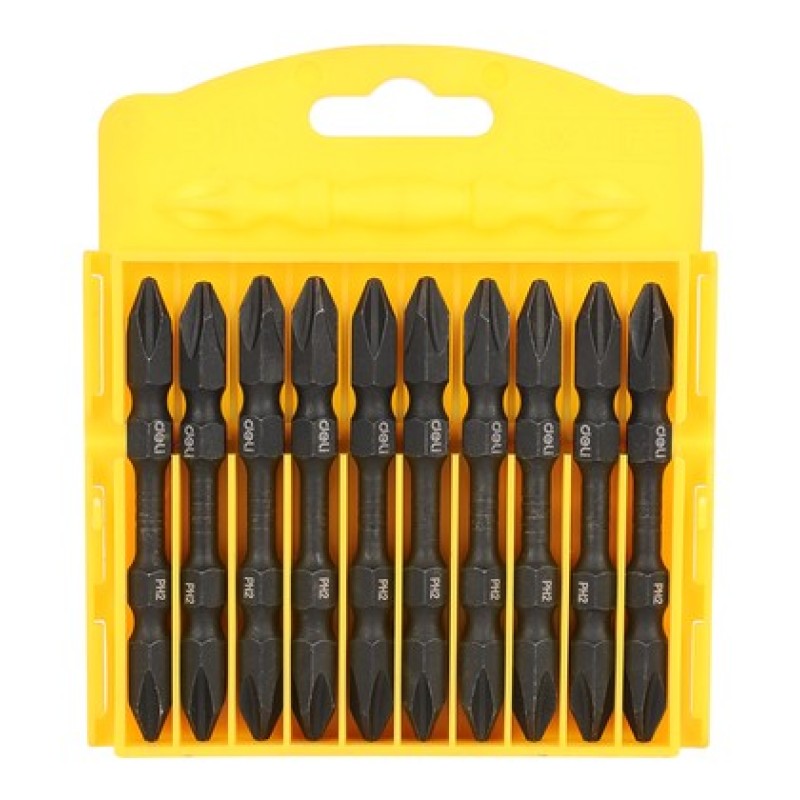 DELI σετ μύτες κατσαβιδιού DL252202 για δραπανοκατσάβιδο, διπλή κεφαλή, σταυρωτές, PH2x65mm, 10τμχ