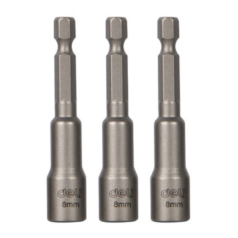 DELI σετ καρυδάκια DL4808T για δραπανοκατσάβιδο, μαγνητικά, 8mm, εξάγωνα, 3τμχ