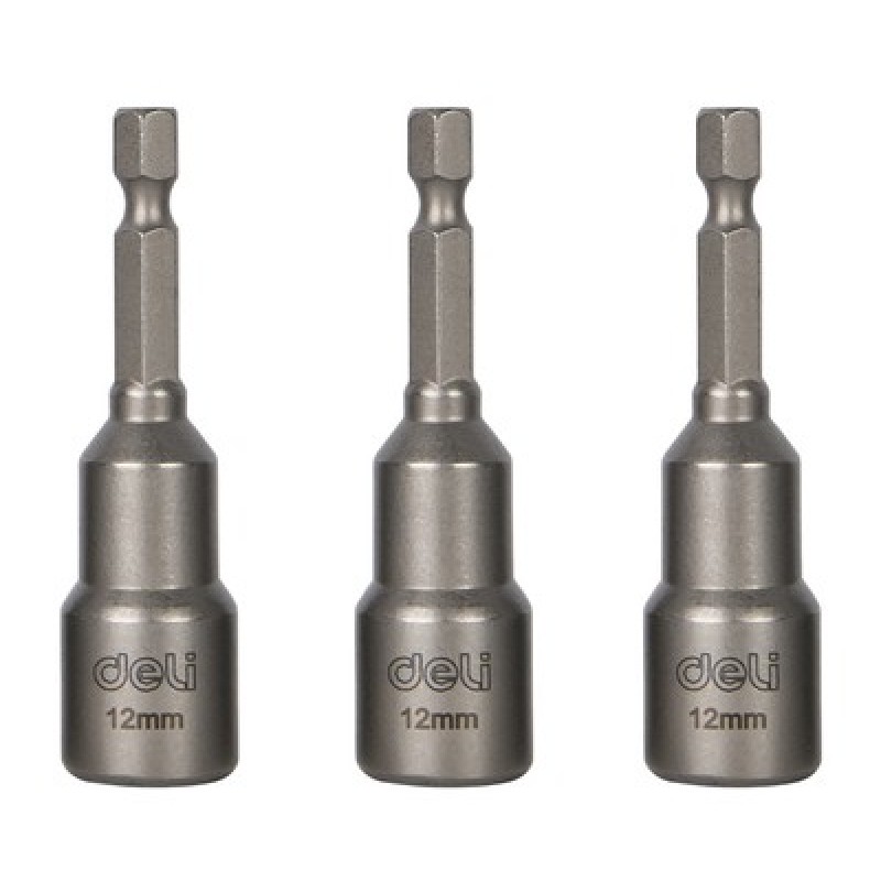 DELI σετ καρυδάκια DL4812T για δραπανοκατσάβιδο, μαγνητικά, 12mm, εξάγωνα, 3τμχ