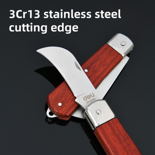 DELI σουγιάς DL0060 με ξύλινη λαβή, πτυσσόμενος, 200mm, καφέ