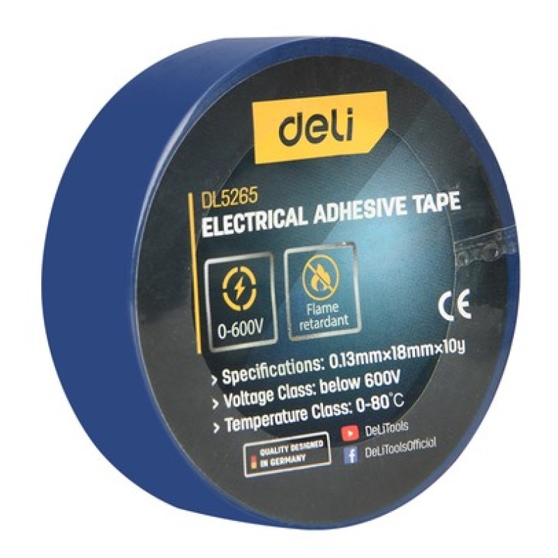 DELI μονωτική ταινία υψηλής αντοχής DL5265, 18mm x 9.15m, μπλε