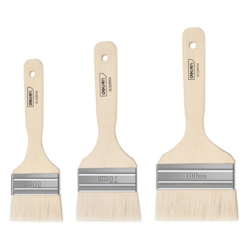 DELI σετ πινέλα βαφής DL528101 με φυσικές τρίχες, ξύλινη λαβή, 50/75/100mm, 3τμχ