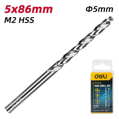 DELI σετ τρυπάνια DL16050G για μέταλλο, M2 HSS, 5x86mm, κυλινδρικό, 10τμχ