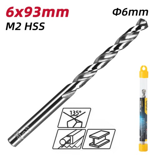 DELI τρυπάνι DL16060G για μέταλλο, M2 HSS, 6x93mm, κυλινδρικό