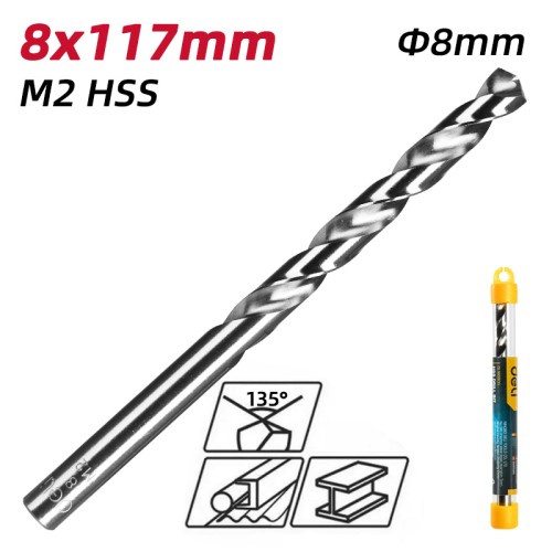 DELI τρυπάνι DL16080G για μέταλλο, M2 HSS, 8x117mm, κυλινδρικό