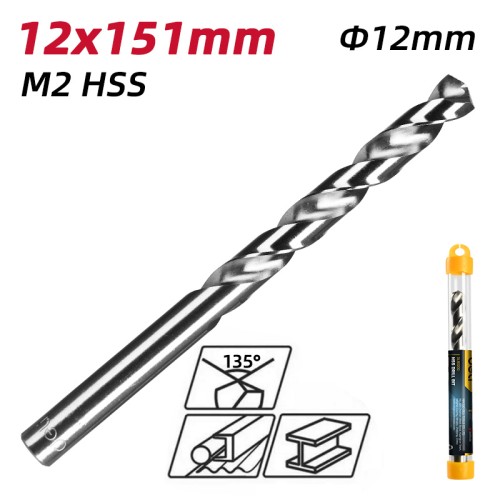 DELI τρυπάνι DL16120G για μέταλλο, M2 HSS, 12x151mm, κυλινδρικό