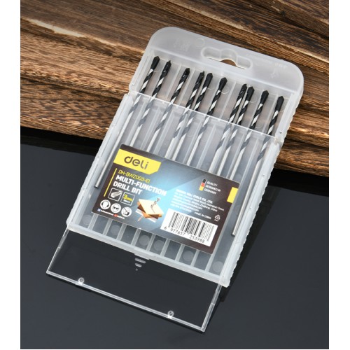 DELI σετ τρυπάνια DH-BWZ003-E1 για τοίχο/μέταλλο/ξύλο, 45# YG6X, 3x80mm, κυλινδρικό, 10τμχ