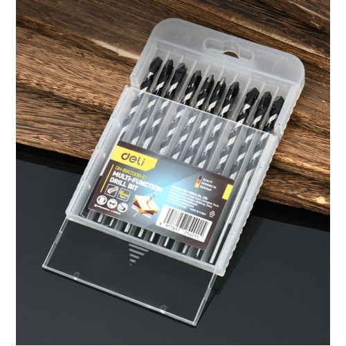 DELI σετ τρυπάνια DH-BWZ006-E1 για τοίχο/μέταλλο/ξύλο, 45# YG6X, 6x100mm, τρίπλευρο, 10τμχ