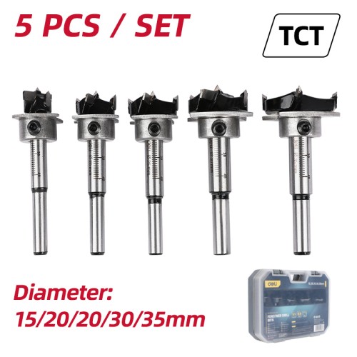DELI σετ τρυπάνια μεντεσέ DH-MKK005-ED1 για ξύλο/πλαστικό, TCT λεπίδα, 15-35mm, 5τμχ