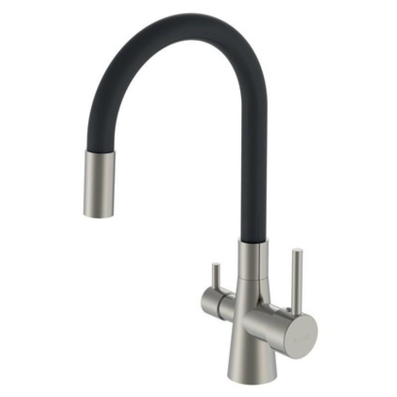 BRUNO μπαταρία πάγκου κουζίνας BRN-0239, τρίοδη, αναμεικτική, μαύρη/ασημί