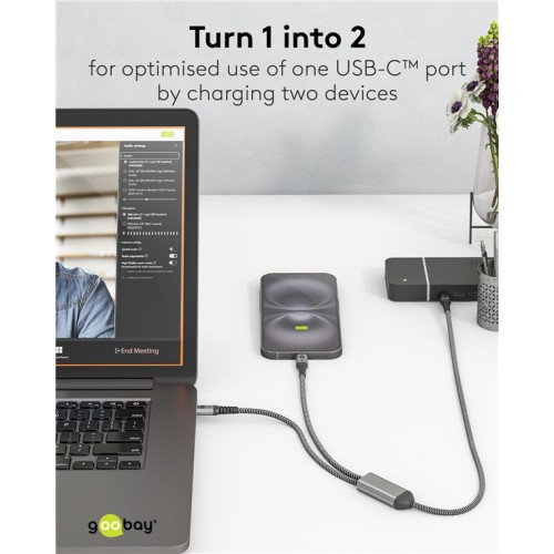 GOOBAY καλώδιο USB-C σε 2x USB-C 75739, 60W, 480Mbps, 1.5m, γκρι