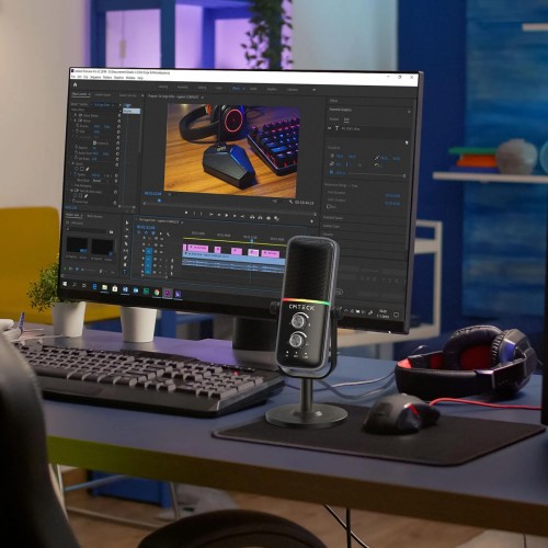 CMTECK επιτραπέζιο μικρόφωνο XM600, omnidirectional/καρδιοειδές, USB, RGB LED, μαύρο