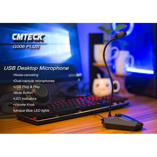 CMTECK επιτραπέζιο μικρόφωνο G006Plus με εύκαμπτο βραχίονα, omnidirectional, USB, μαύρο