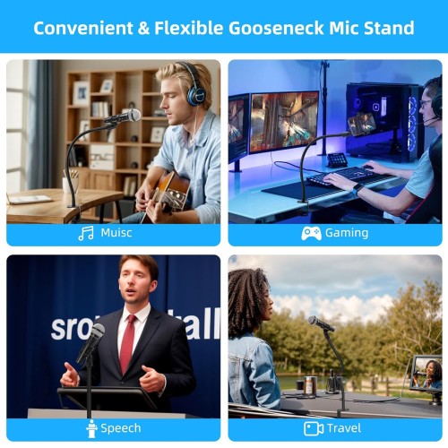 PRIZMORA βάση γραφείου για μικρόφωνο/smartphone AS11 με εύκαμπτο βραχίονα, μαύρη