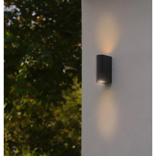 POWERTECH φωτιστικό τοίχου HLL-0188 για 2x GU10 λάμπες, μεταλλικό, IP65, μαύρο