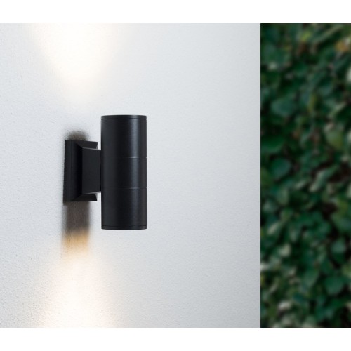 POWERTECH φωτιστικό τοίχου HLL-0190 για 2x GU10 λάμπες, μεταλλικό, IP65, μαύρο