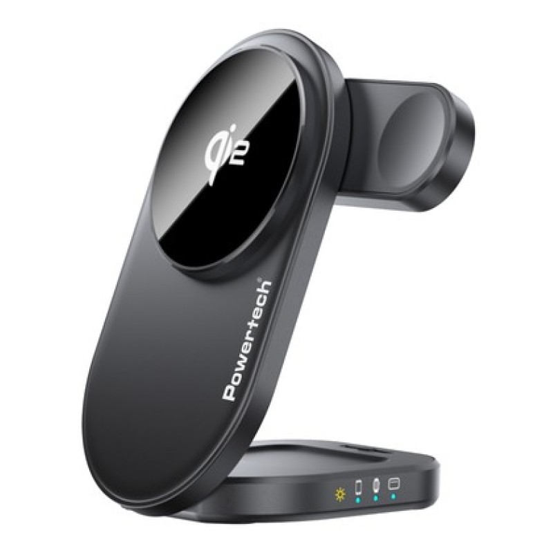 POWERTECH ασύρματος φορτιστής PT-1491, 3 σε 1, Qi2, 15W, μαύρος