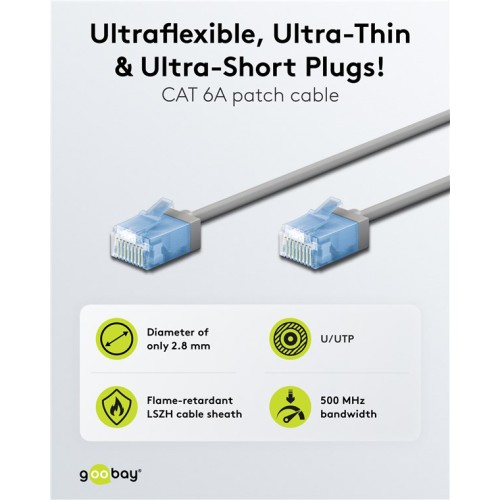 GOOBAY καλώδιο δικτύου 74227, CAT 6A U/UTP, ultra slim, copper, 500MHz, 10m, γκρι